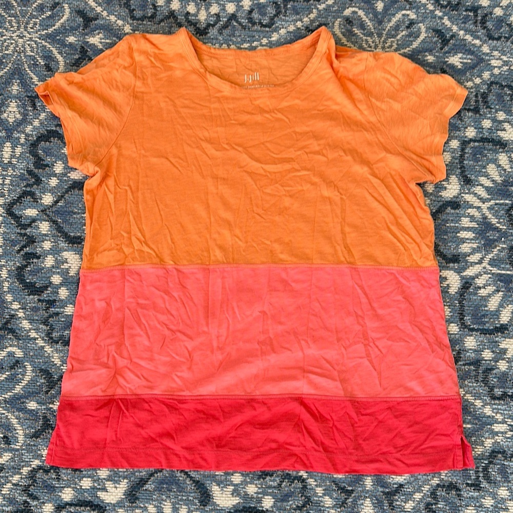 J. Jill Orange and Pink Color‎ Block 100% Cotton Short Sleeve Tee